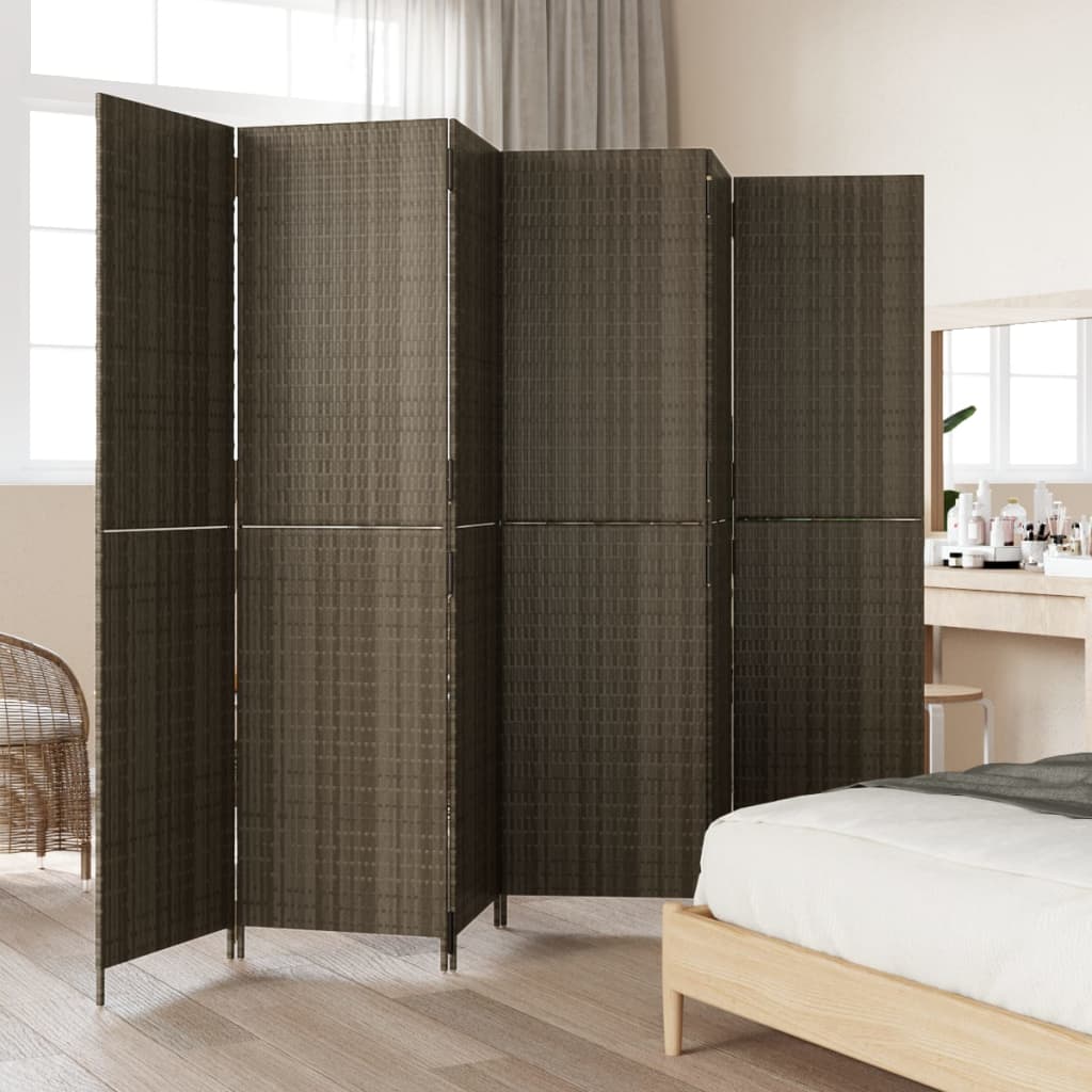 vidaXL Room Divider 6 Panels Gray Poly Rattan-2