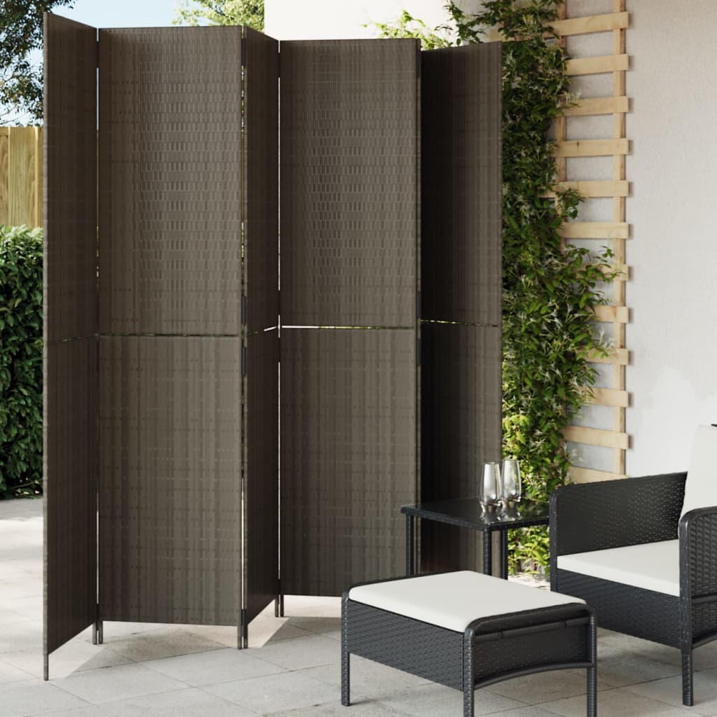 vidaXL Room Divider 6 Panels Gray Poly Rattan-0