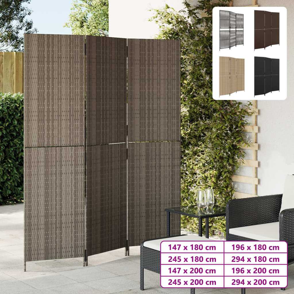 vidaXL Room Divider 6 Panels Gray Poly Rattan-1
