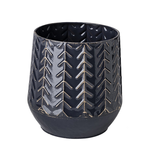 7" Navy Organically Embossed Chevron Metal Vase-0