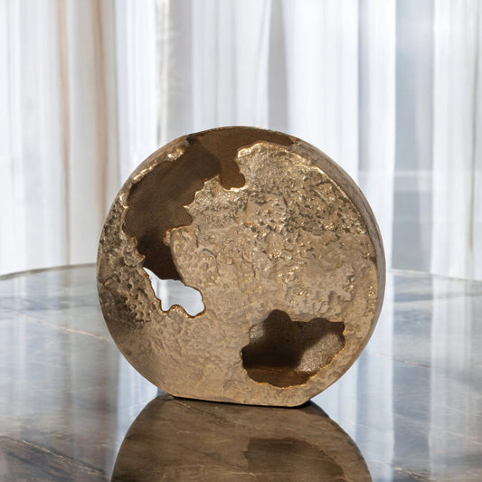 12" Gold Hammered Round Aluminum Table Vase-0