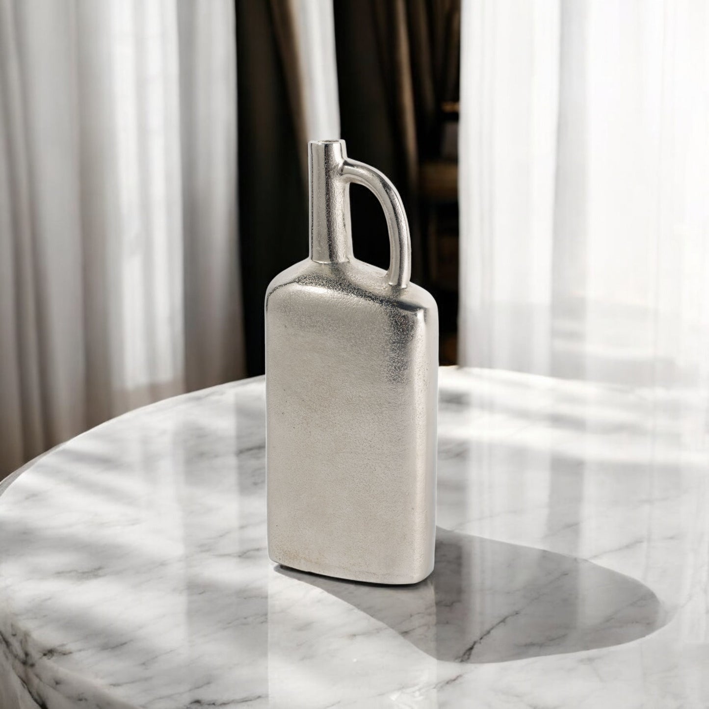 14" Silver Aluminum Jug Table Vase-0