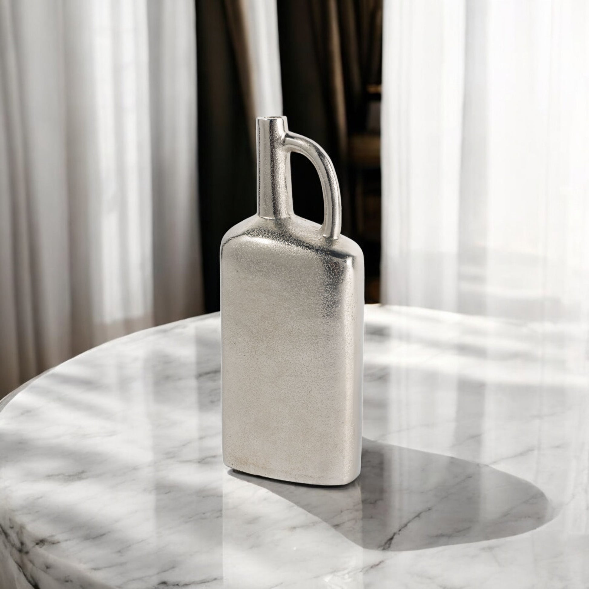 14" Silver Aluminum Jug Table Vase-0