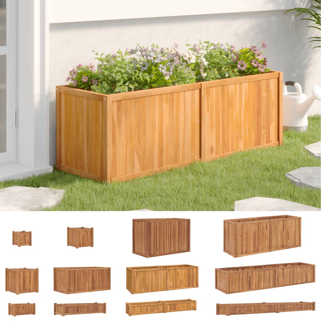 vidaXL Plant Stand Trellis Raised Bed Poly Rattan Planter Solid Wood Teak-5